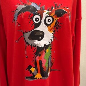 Terrier Graphic Dog Screen Print Sweatshirt L Red Long Sleeve Lightweight Top